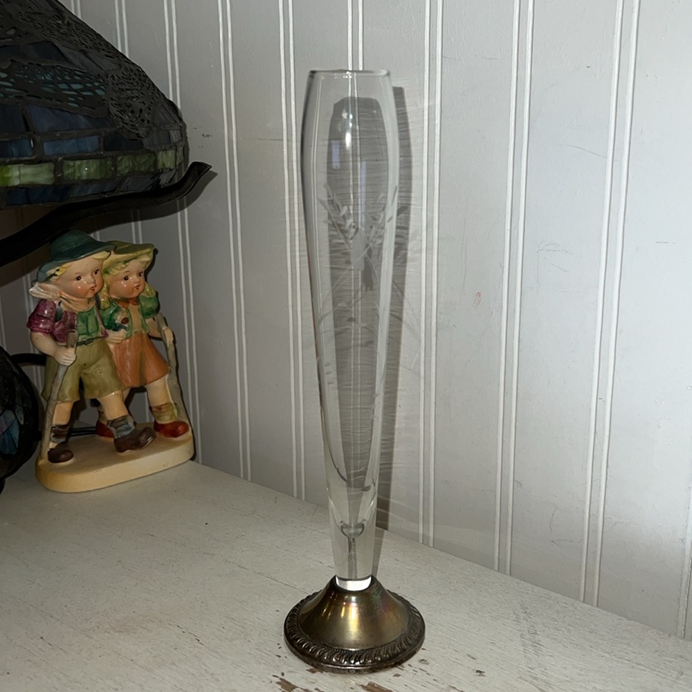 Sterling Silver weighted bud vase duchin creations etched glass